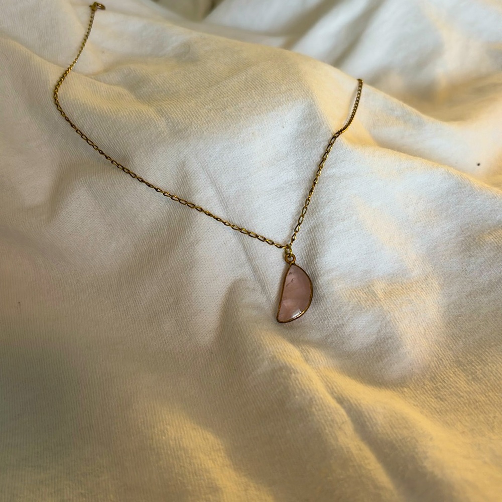 Handmade Rose Quartz half moon necklace